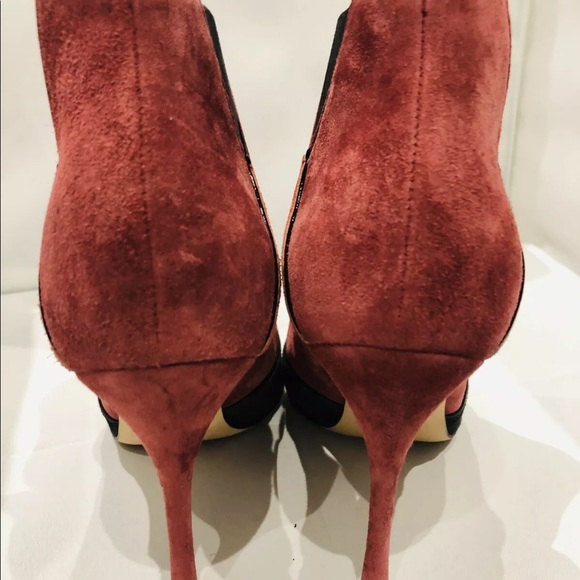 Sergio Rossi Suede Red Black Ankle Boots Heels 5.5 - Picture 6 of 10